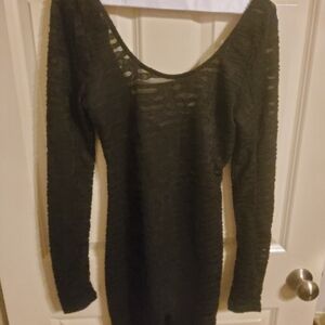 Black Long Sleeve Sheer Taylor Textured Romper Sz XL